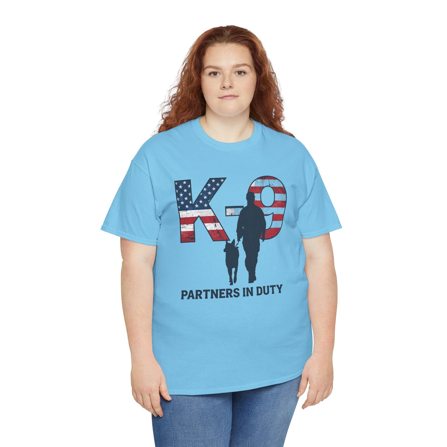 Patriotic K-9 T-Shirt - Partners in Duty Tee | Unisex Heavy Cotton Tee for Dog Lovers, Military Support, Gifts for Dog Handlers