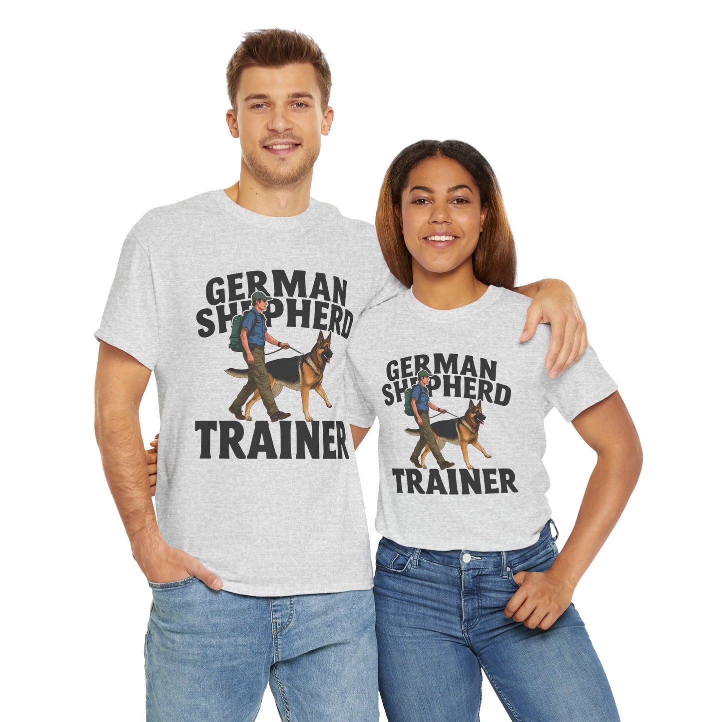German Shepherd Trainer Tee - Man Holding a German Shepherd | Dog Lover Gift