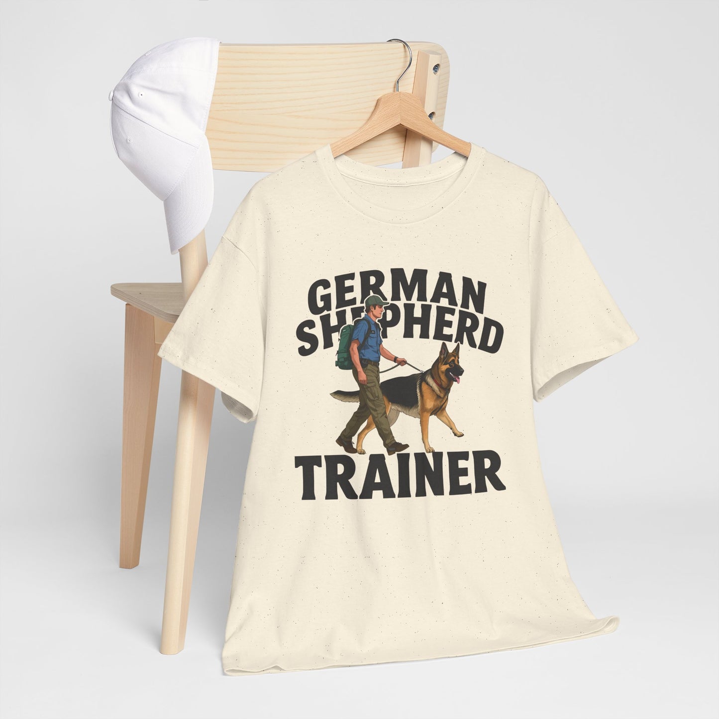 German Shepherd Trainer Tee - Man Holding a German Shepherd | Dog Lover Gift