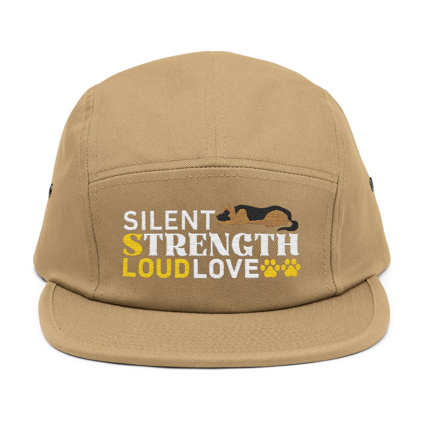 5 Panel Embroidered German Shepherd Cap - Silent Strength, Loud Love