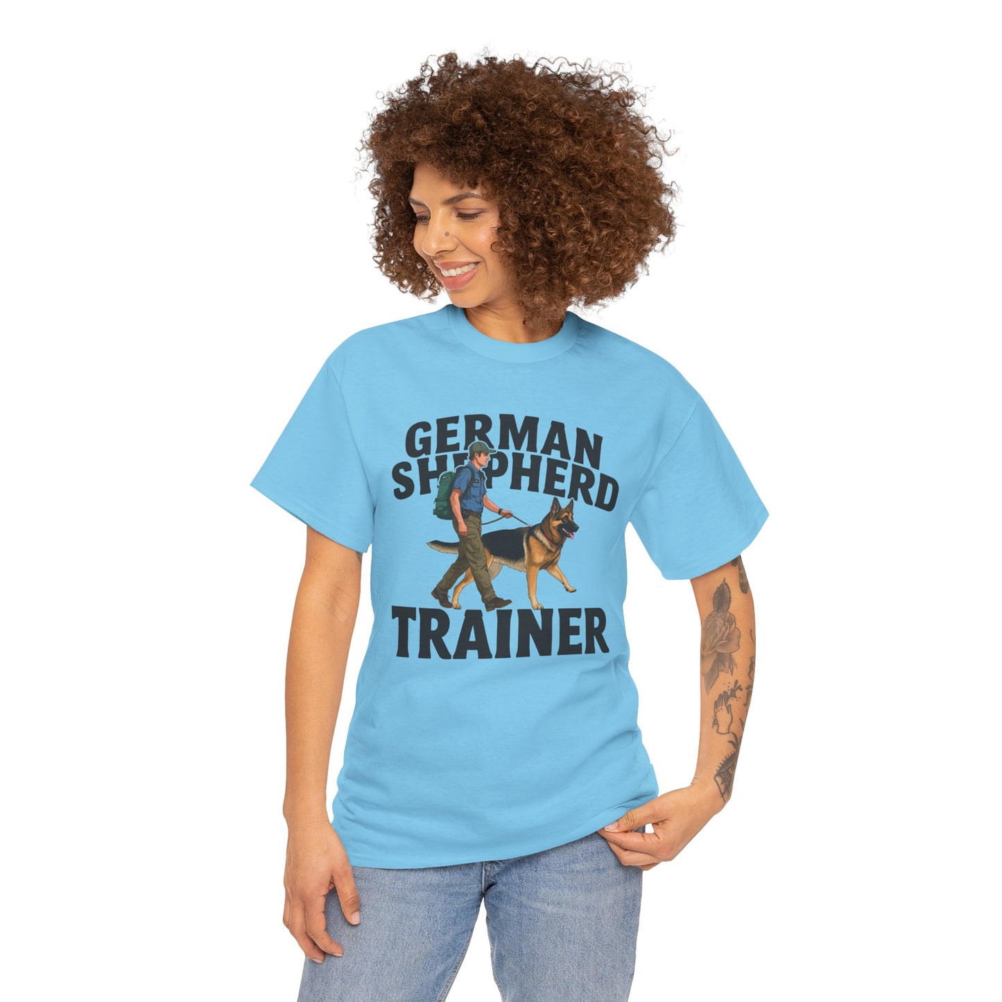 German Shepherd Trainer Tee - Man Holding a German Shepherd | Dog Lover Gift