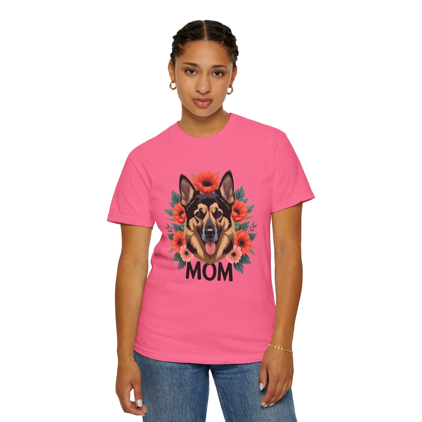 Floral German Shepherd Dog Mom T-Shirt, Perfect Gift for Dog Lovers, Mother’s Day, Birthday, Casual Wear, Comfortable Everyday Tee