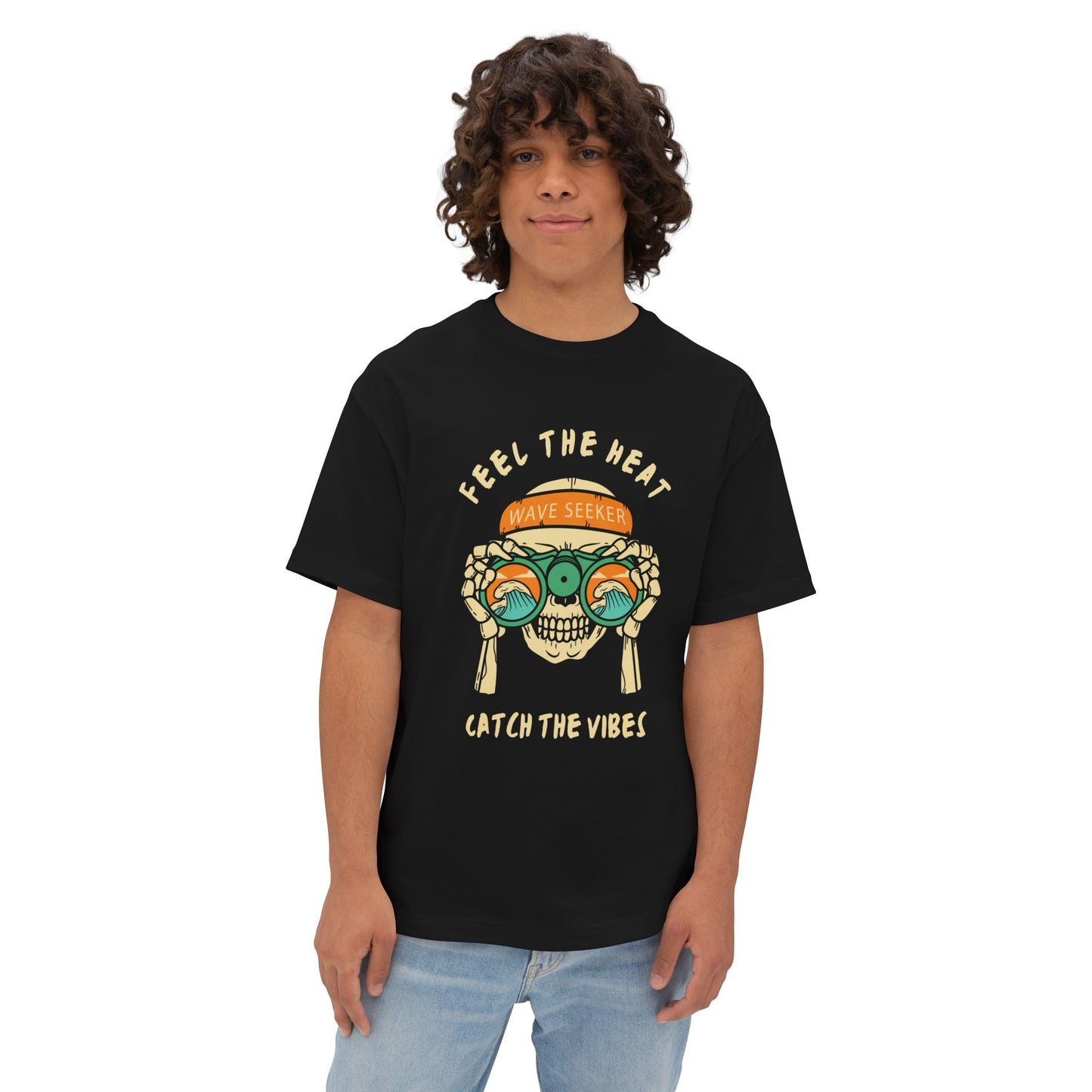 Feel The Heat Catch the Vibes Boxy Tee | Unisex Oversized T-Shirt, Beachwear, Surfing Apparel, Summer Tees, Gifts for Wave Seekers