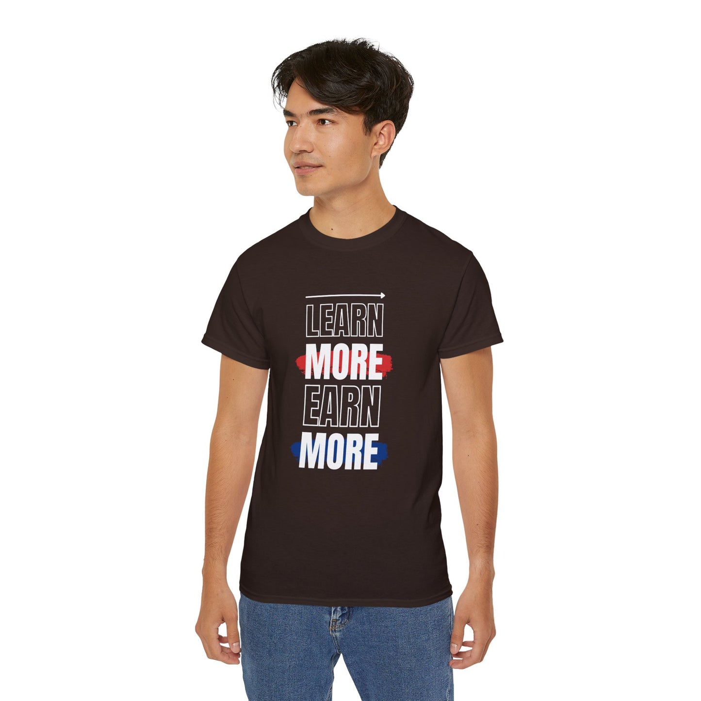 Learn More Earn More Unisex Cotton Tee | Motivational T-Shirt for Growth | Perfect Gift for Students, Entrepreneurs, Graduates, Casual Wear