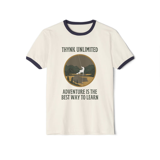 Unisex Adventure Ringer T-Shirt - Think Unlimited Casual Wear, Gift for Travelers, Nature Lovers, Unique Graphic Tee