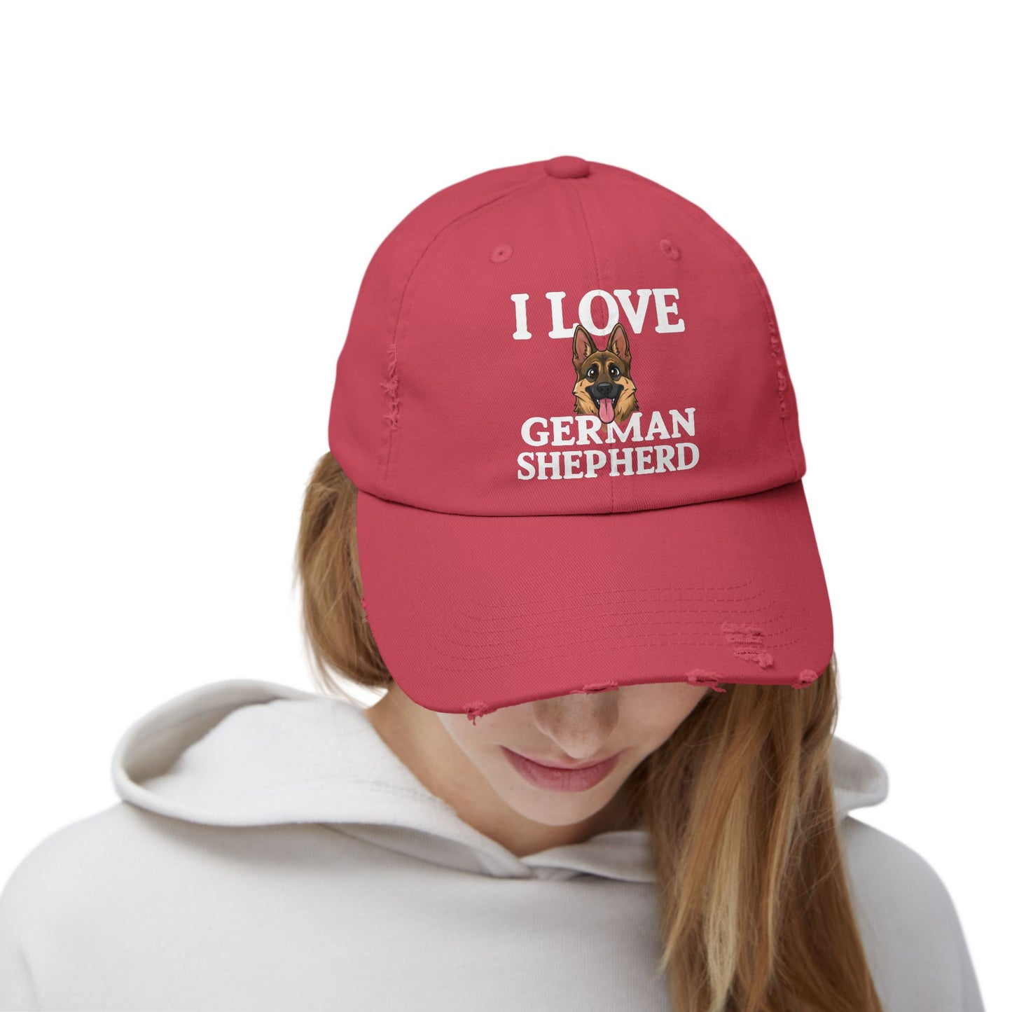 I Love German Shepherd Distressed Cap - Unisex Adjustable Baseball Hat