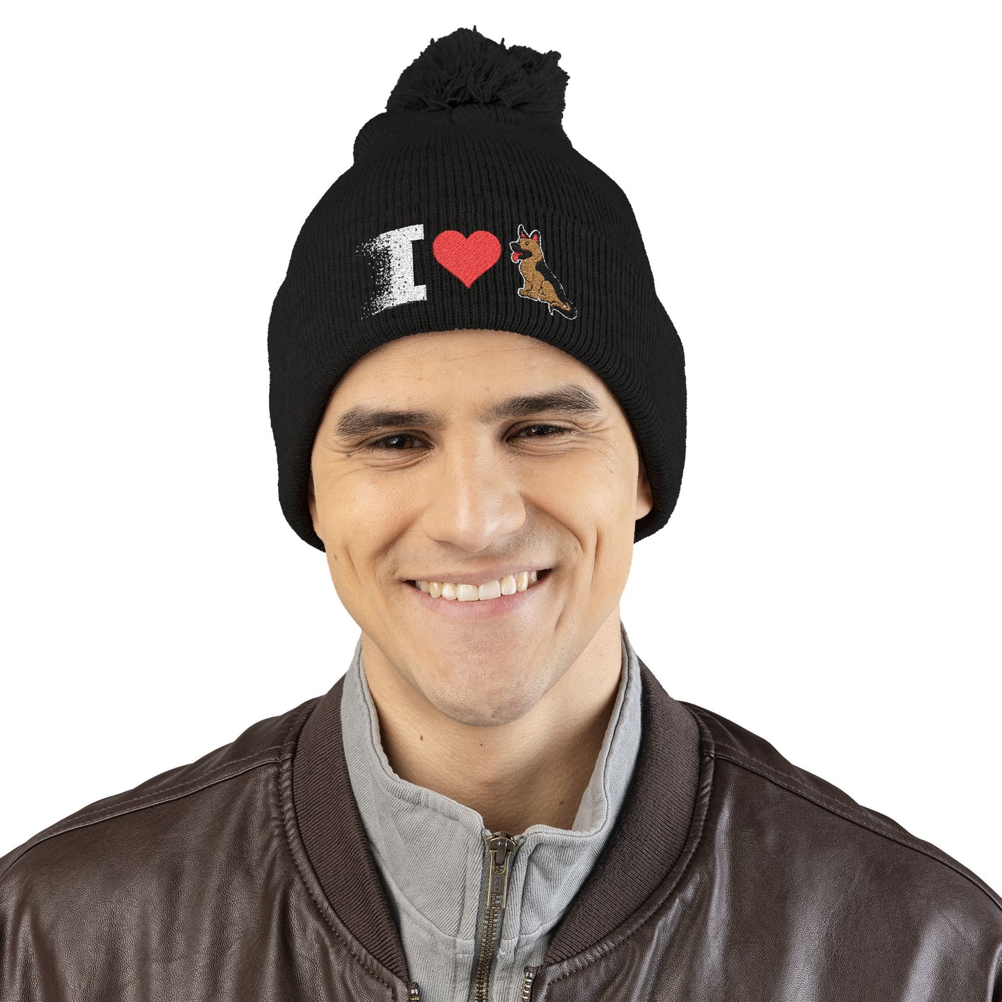 I Love My German Shepherd Embroidered Pom-Pom Knit Cap