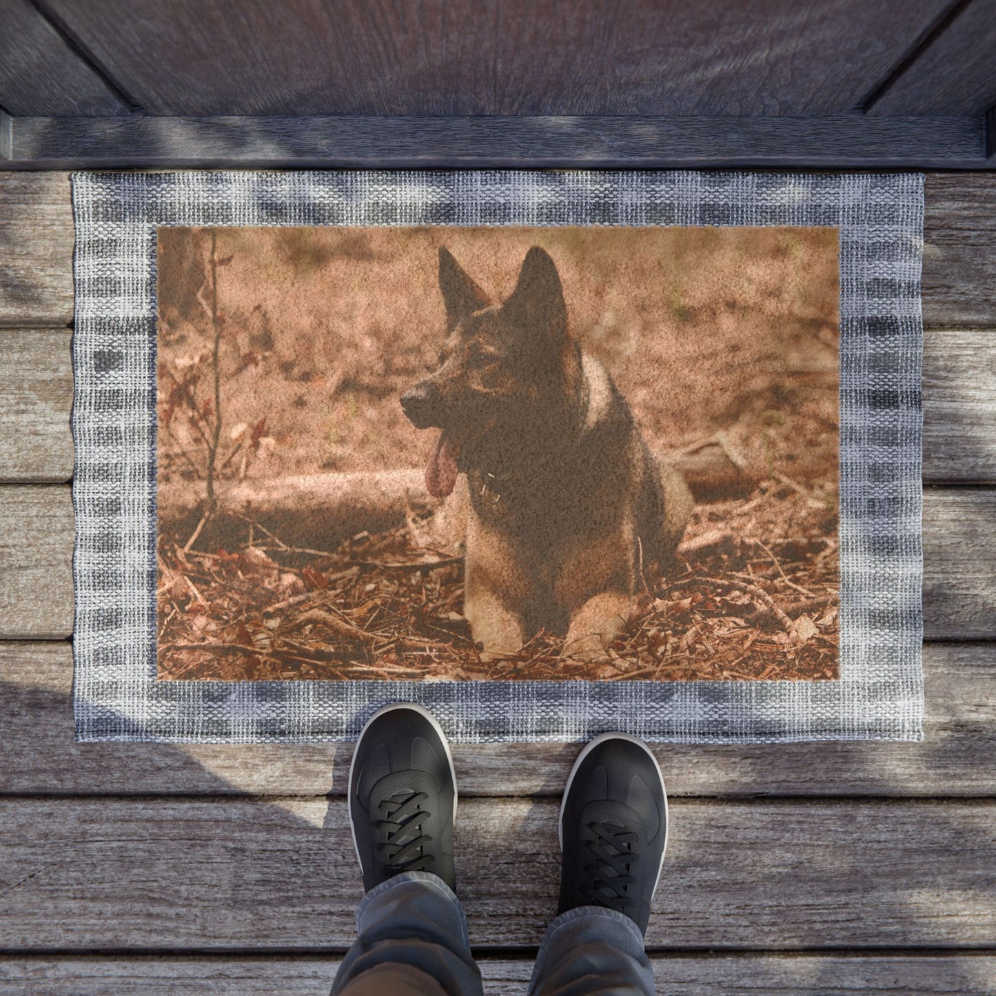 Outdoor Dog Lover Doormat Featuring a Working Line German Shepherd Resting on the Ground