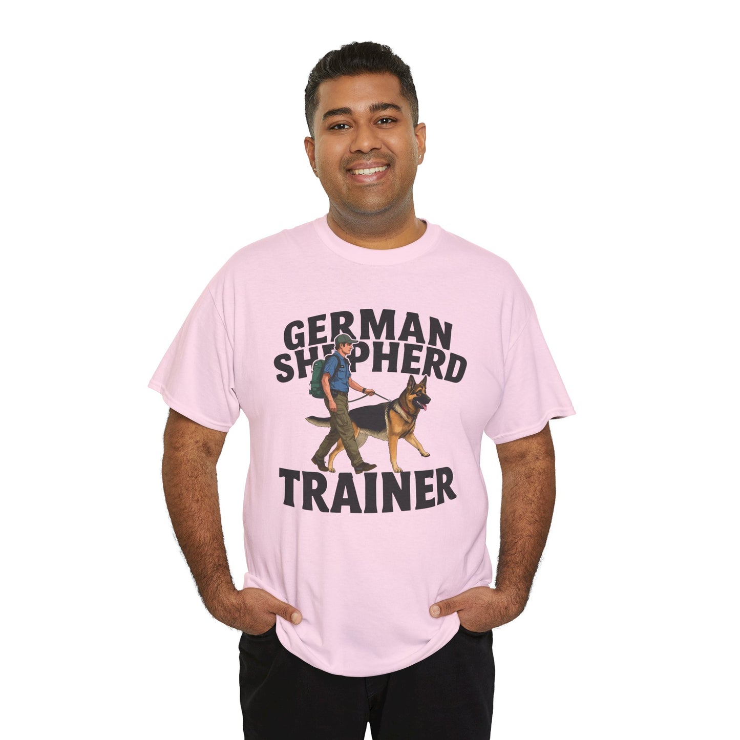 German Shepherd Trainer Tee - Man Holding a German Shepherd | Dog Lover Gift