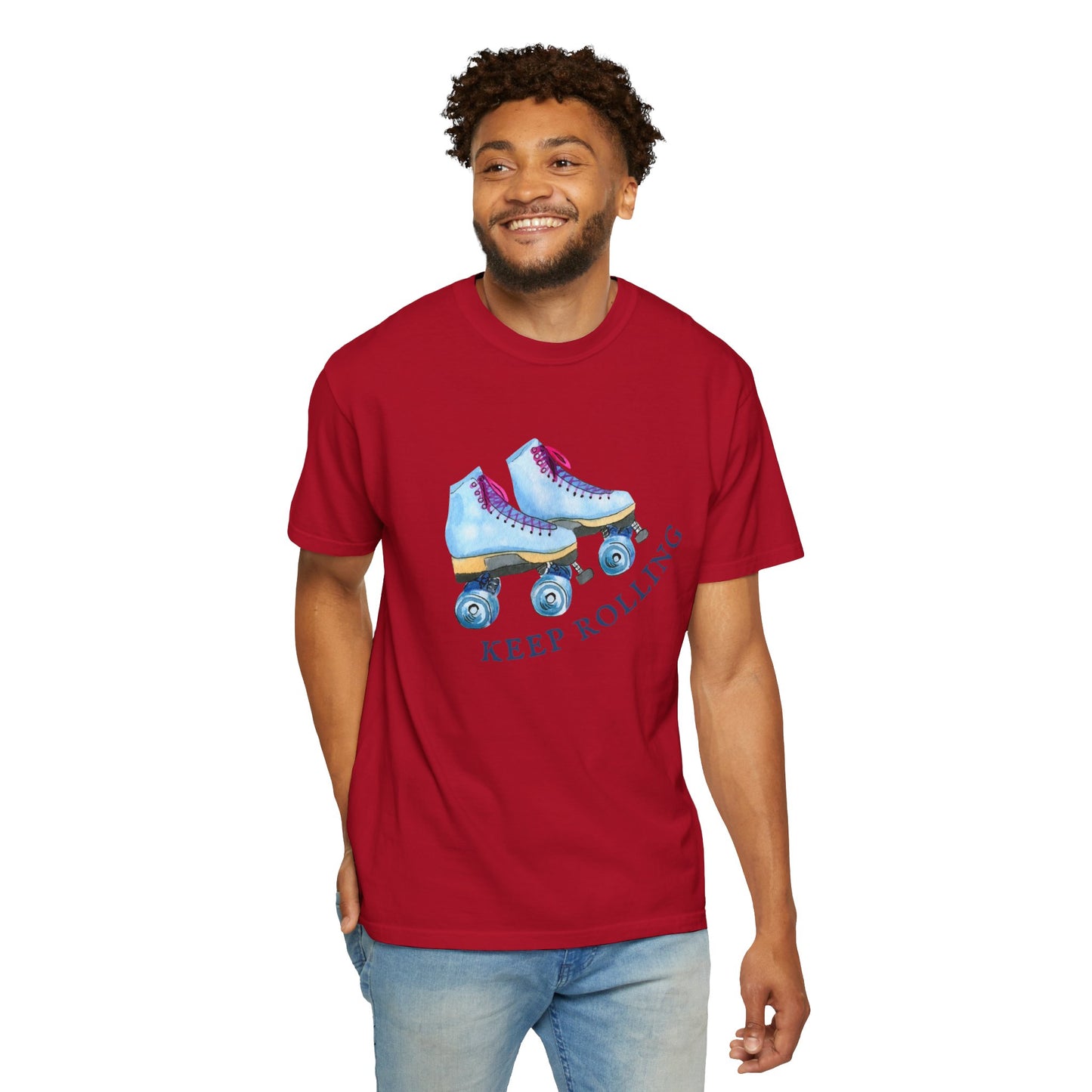 Keep Rolling Retro Roller Skates Tee, Vintage Skate T-shirt, Unisex Garment-Dyed Shirt, Fun Gift for Skating Lovers, Summer Apparel