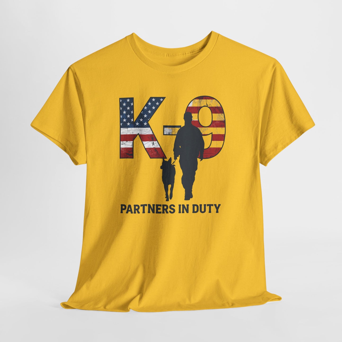 Patriotic K-9 T-Shirt - Partners in Duty Tee | Unisex Heavy Cotton Tee for Dog Lovers, Military Support, Gifts for Dog Handlers