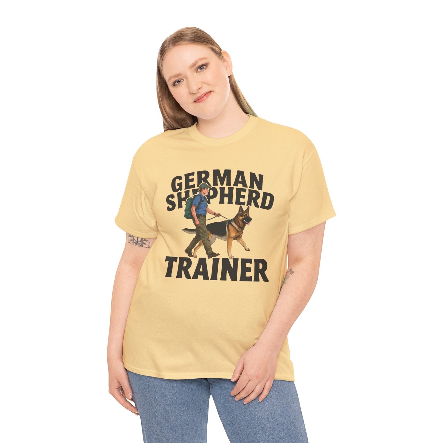 German Shepherd Trainer Tee - Man Holding a German Shepherd | Dog Lover Gift