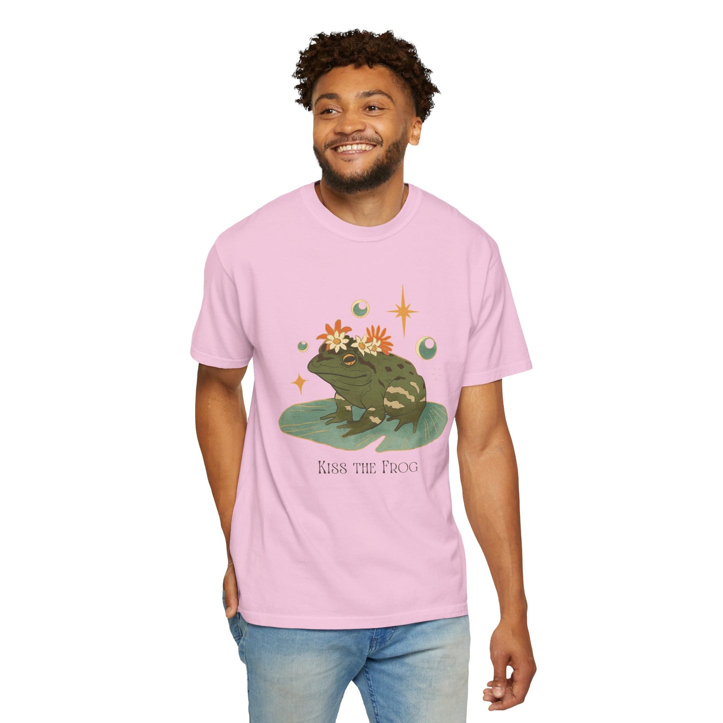 Kiss the Frog T-Shirt, Garment-Dyed Unisex Tee, Fun Gift for Nature Lovers, Cute Frog Graphic T-Shirt, Ideal for Casual Outings