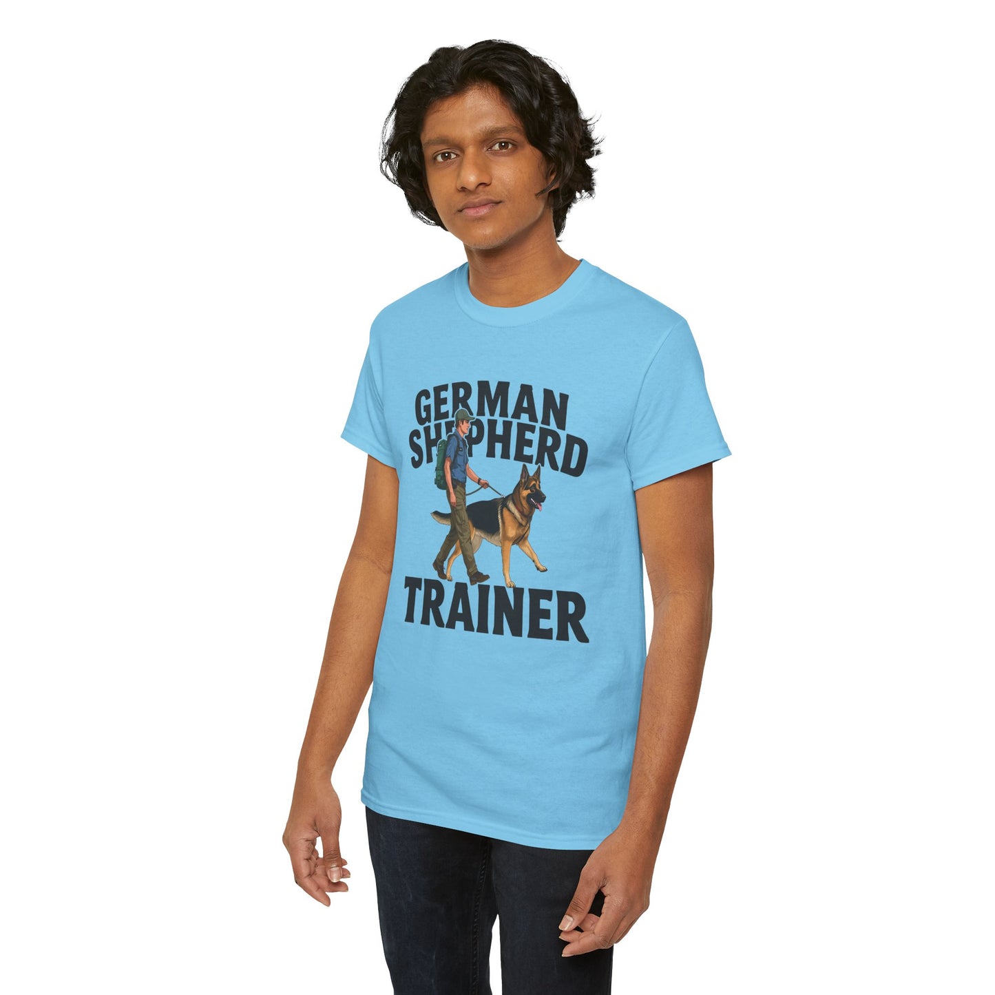 German Shepherd Trainer Tee - Man Holding a German Shepherd | Dog Lover Gift