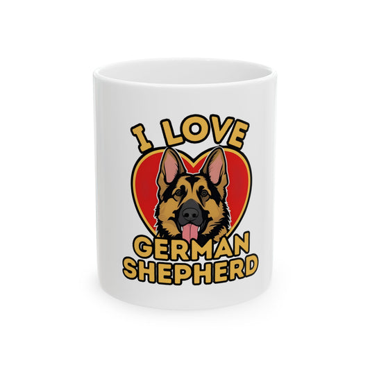 I Love German Shepherd Ceramic Mug - 11oz, Dog Lover Gift, Pet Owner Coffee Cup, Animal Lover Mug