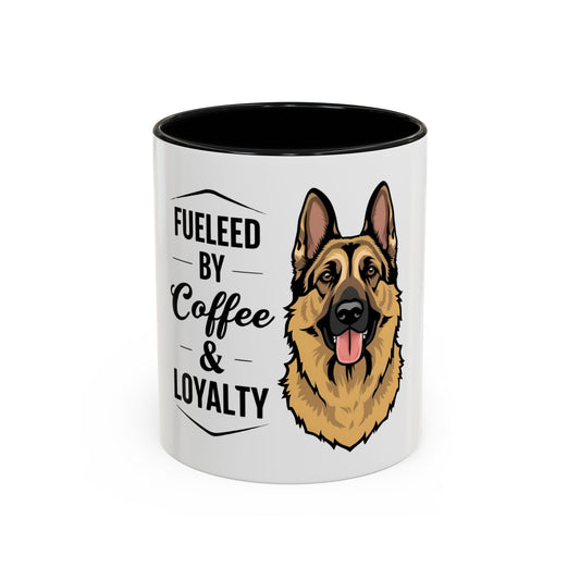 German Shepherd Accent Coffee Mug - Fueled by Coffee & Loyalty Gift | Dog Lover Coffee Cup, Pet Owner Appreciation