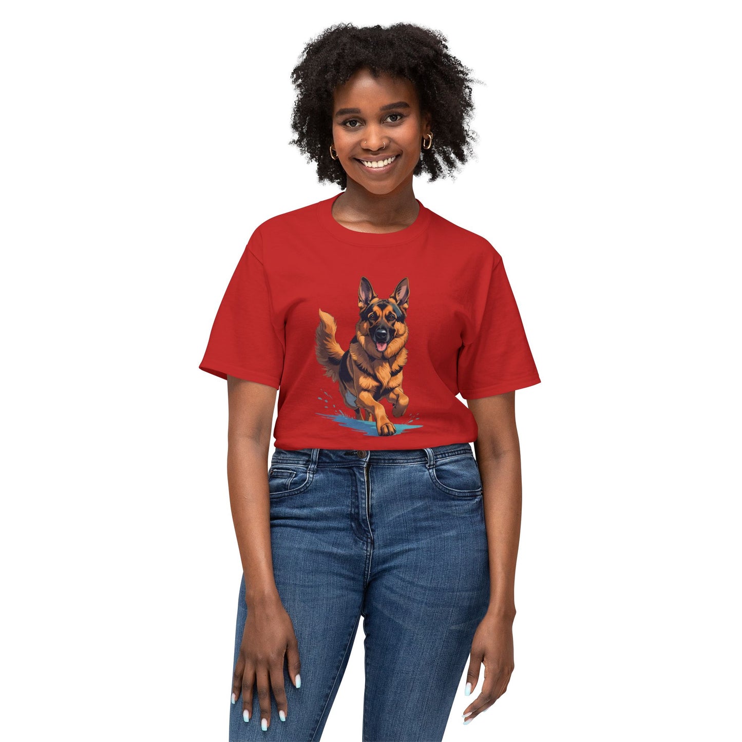 Running German Shepherd Dog Unisex HD Cotton™ T-shirt, Pet Lover Gift, Casual Wear, Animal Print Apparel, Funny Dog Shirt