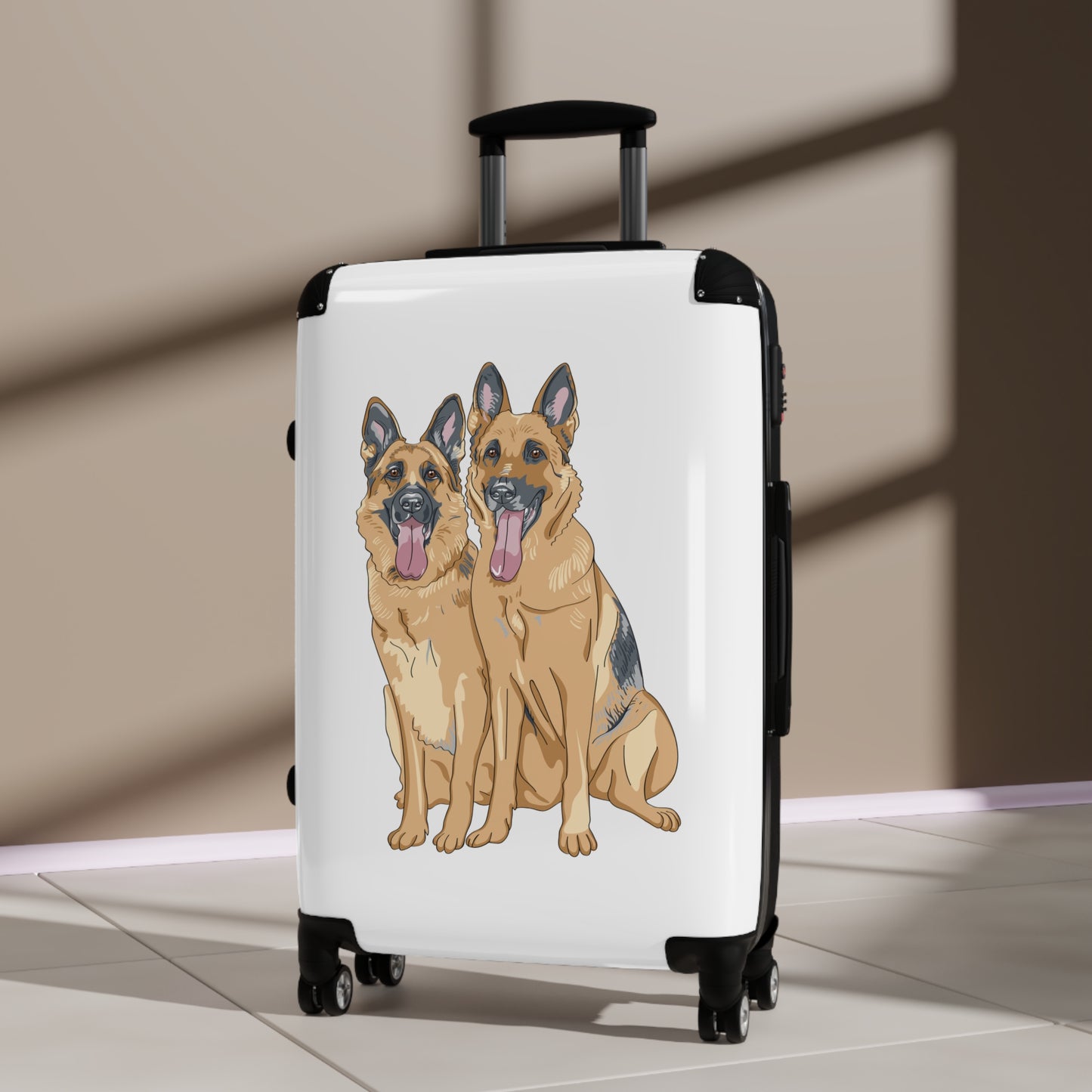 Dog Lover Suitcase Featuring Two German Shepherds Sloppily Sitting