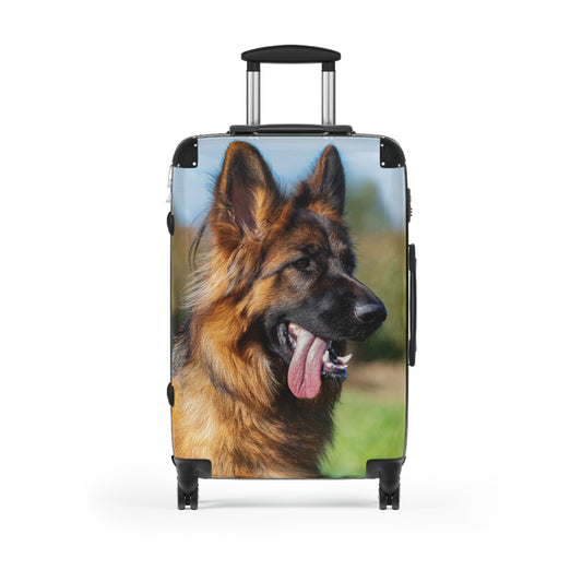 Dog Lover Suitcase Featuring a Long Coat German Shepherd Puppy  With a Hanging Tongue Looking Somewhere