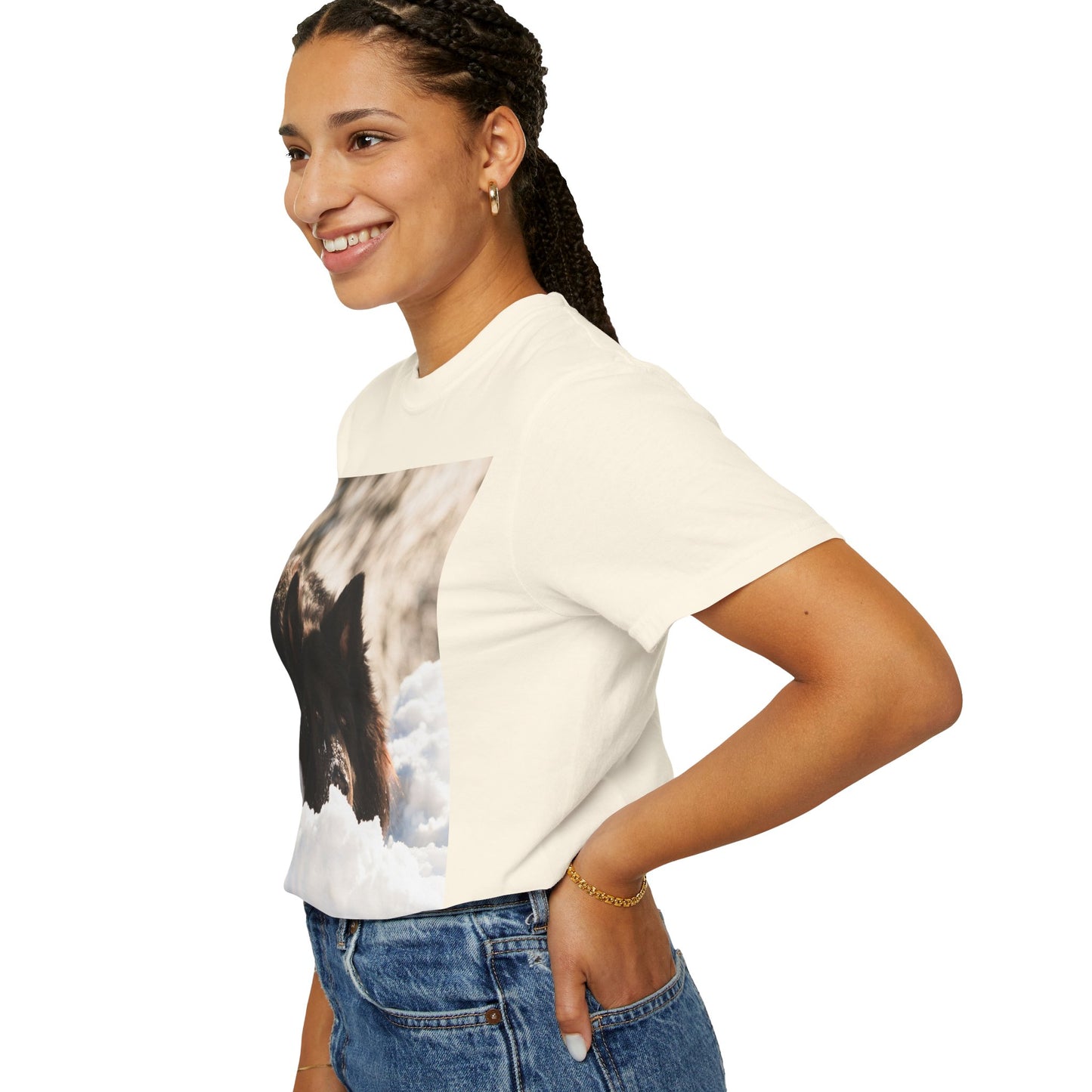 Unisex Dog Lover T-Shirt Featuring a Giant Black German Shepherd Resting on the Snow