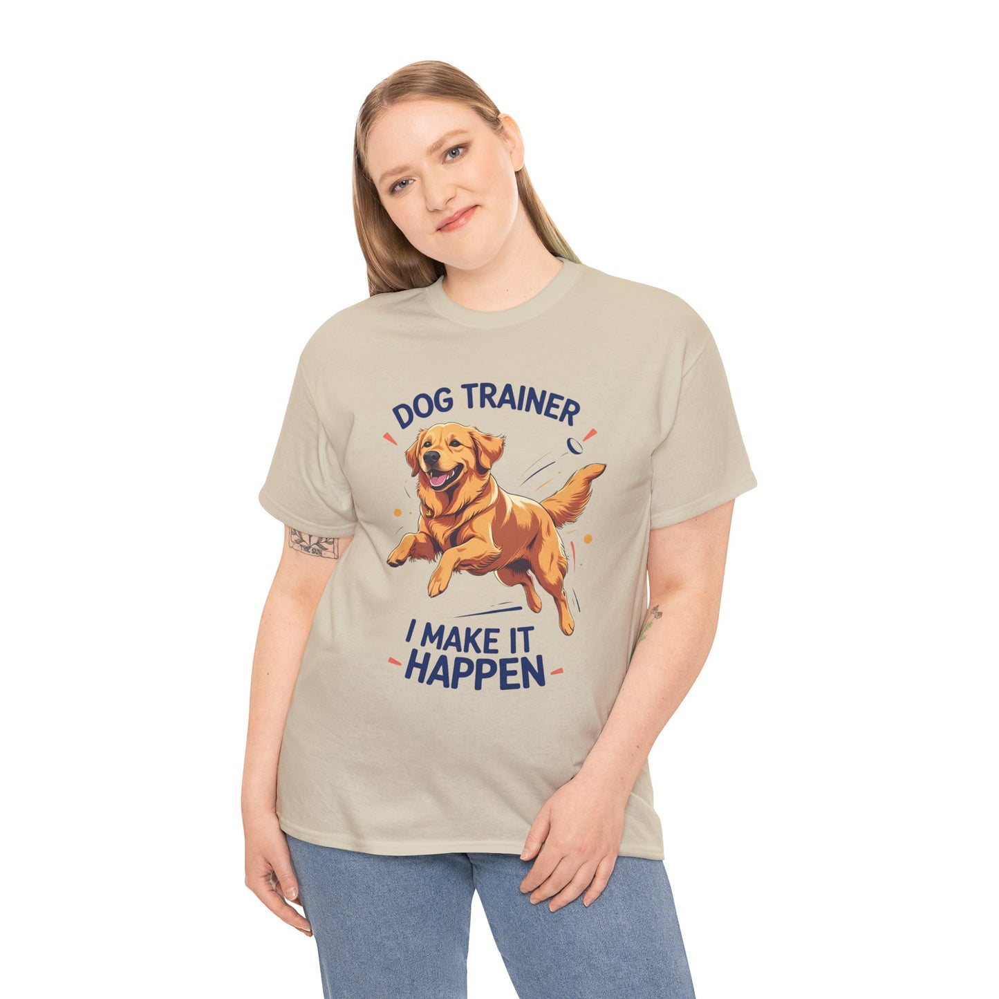 Dog Trainer Unisex Heavy Cotton Tee - I Make It Happen, Golden Retriever, Training Sessions, Gifts, Casual Wear, Animal Enthusiasts