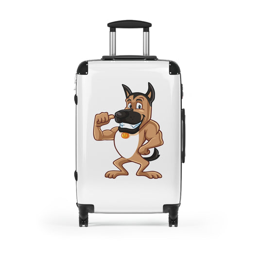 Dog Lover Suitcase Featuring a Funny Cartoon of Muscular German Shepherd Standing on Two Legs