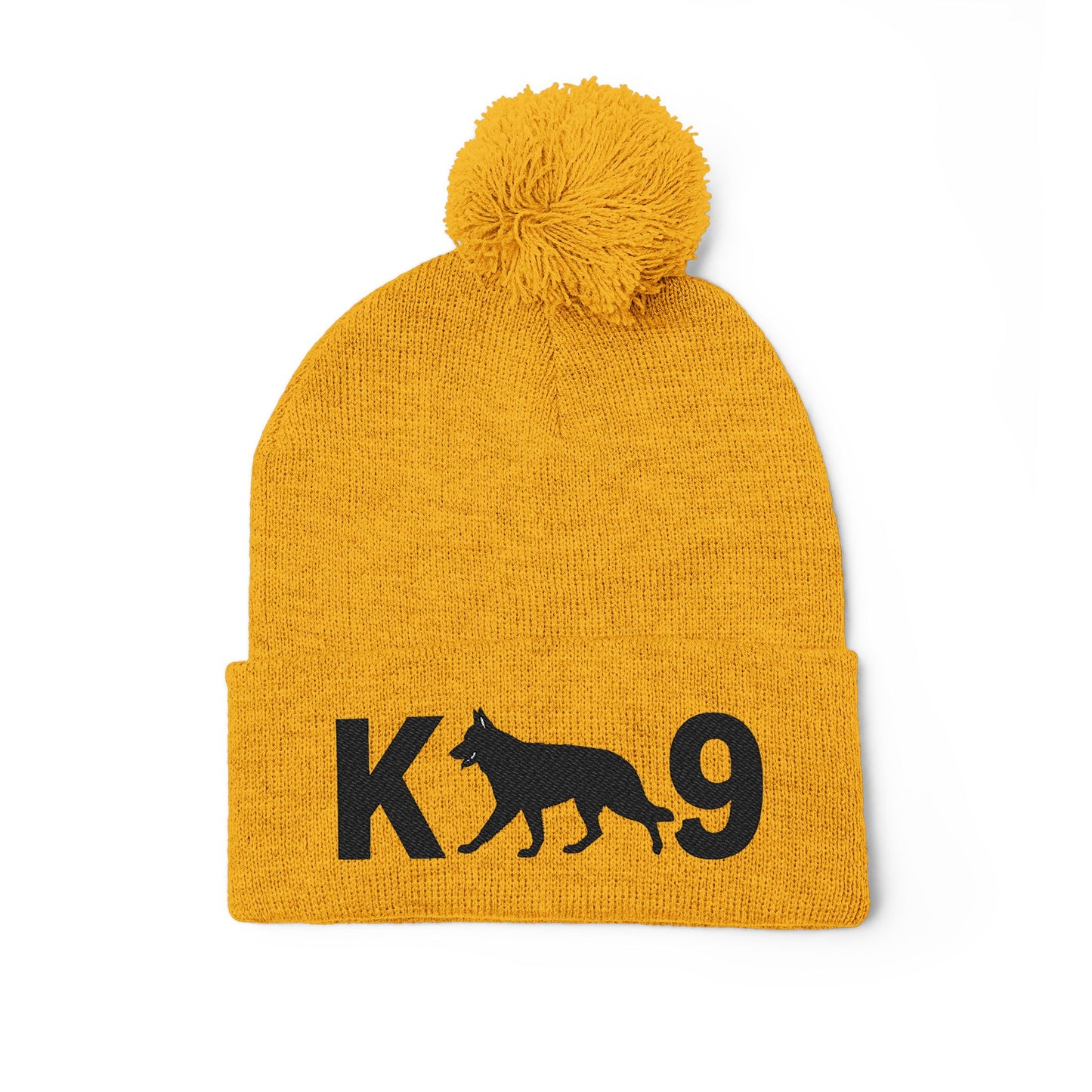 Embroidered K9 Pom-Pom Knit Cap - German Shepherd Design | Winter Beanie, Dog Lover Gift