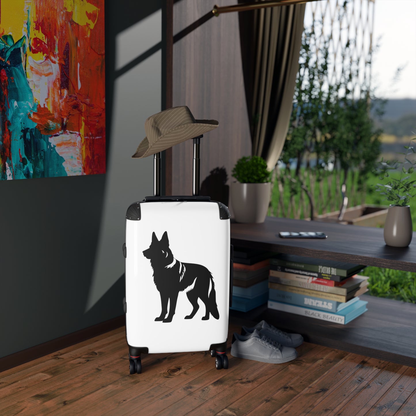 Dog Lover's Suitcase Featuring a Graphic of Black German Shepherd