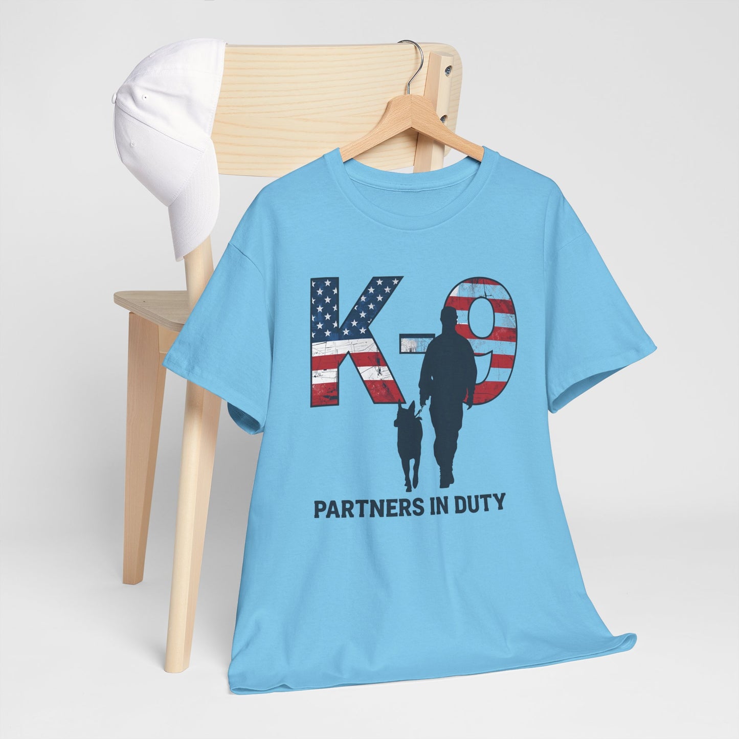 Patriotic K-9 T-Shirt - Partners in Duty Tee | Unisex Heavy Cotton Tee for Dog Lovers, Military Support, Gifts for Dog Handlers