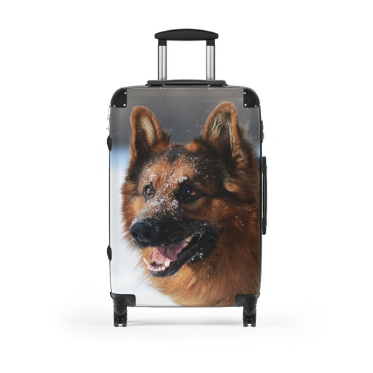 Personalized Dog Lover Suitcase Featuring Close Up of Giant German Shepherd In the Snow