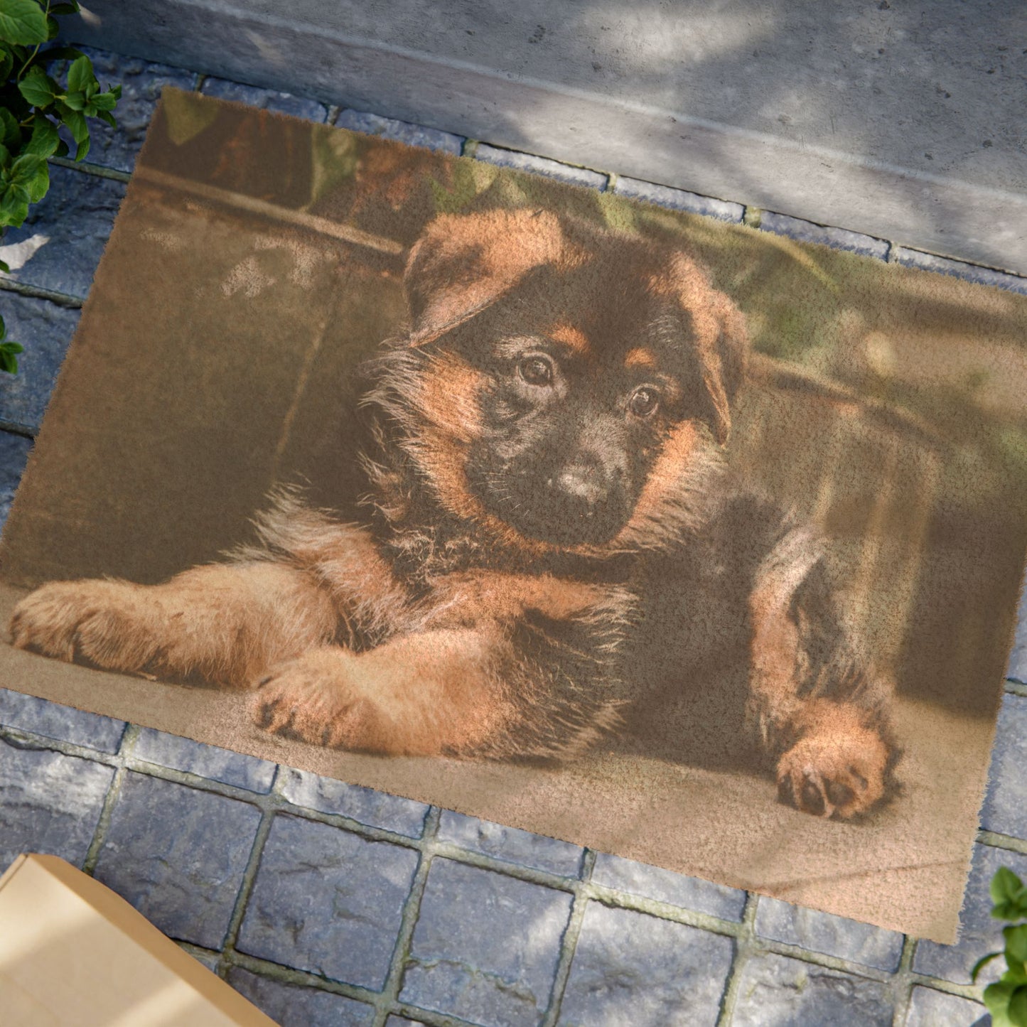 Dog Lovers Doormat Featuring a Cute German Shepherd Puppy With Floppy Ears Sitting on the Floor