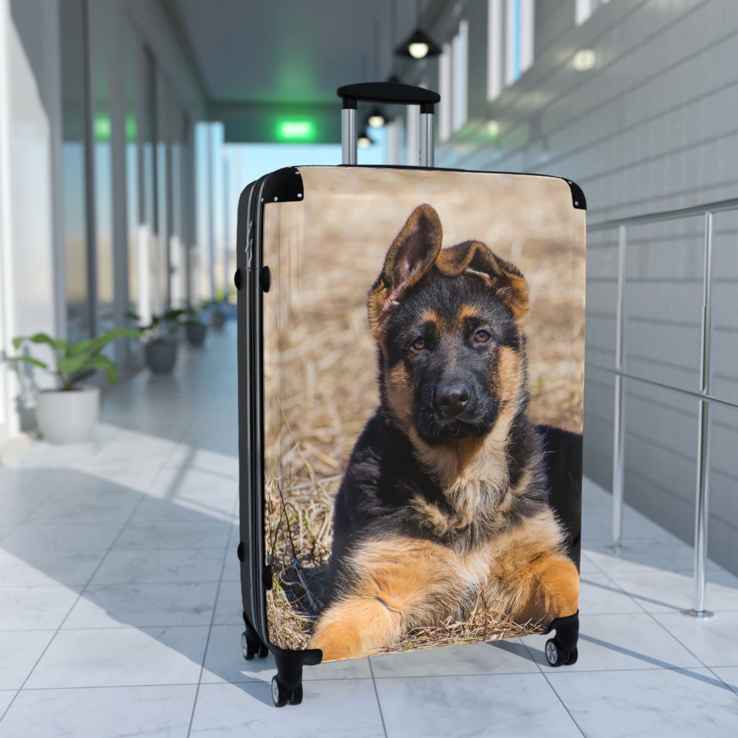 Dog Lovers Suitcase Featuring a Gorgeous German Shepherd Puppy Resting on Dry Grass