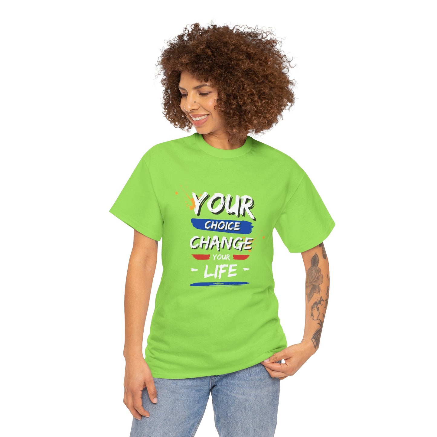 Inspirational Quote Unisex Heavy Cotton Tee - "Your Choice Change For Life", Motivational Shirt, Casual Wear, Gift Idea, Everyday Comfort