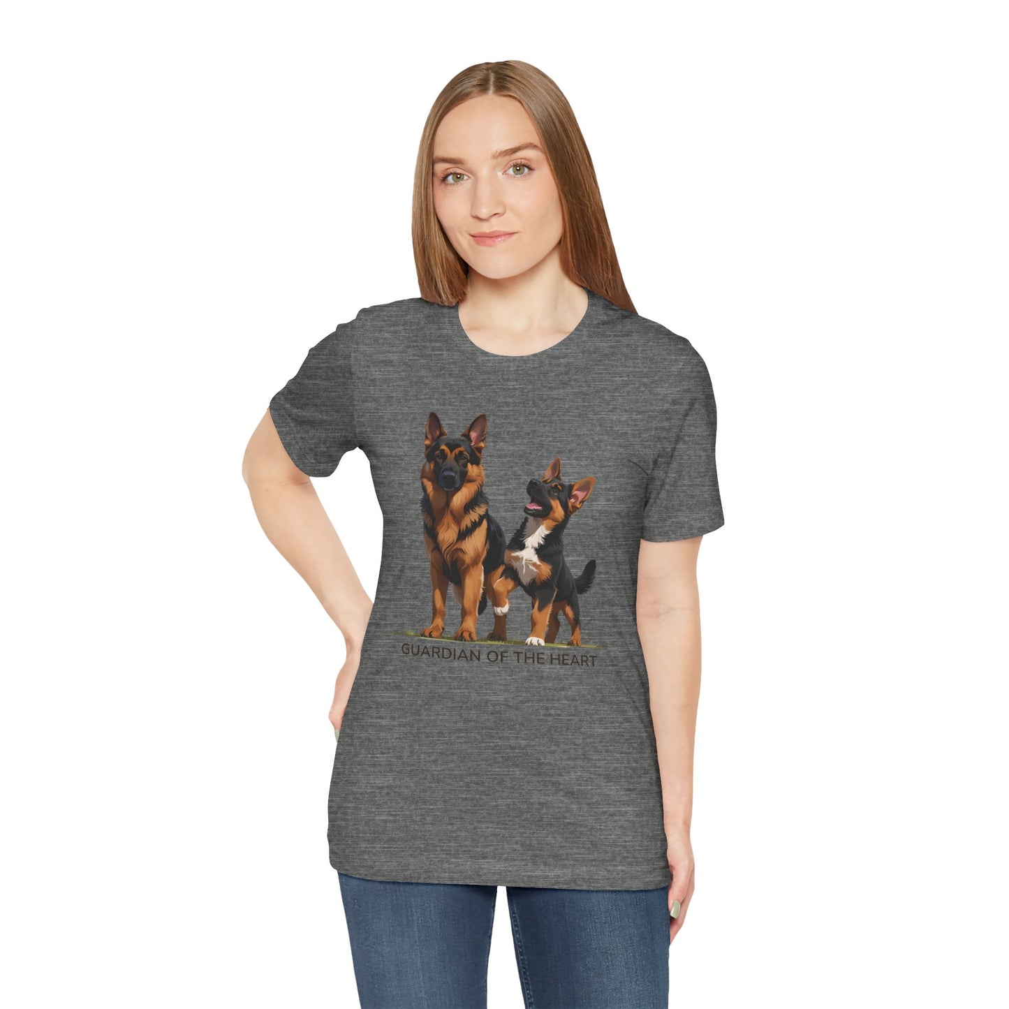German Shepherd and Puppy Tee - Guardian of the Heart, Gifting for Pet Owners, Cute Graphic Shirt, Perfect for Birthdays, Dog-Themed Apparel