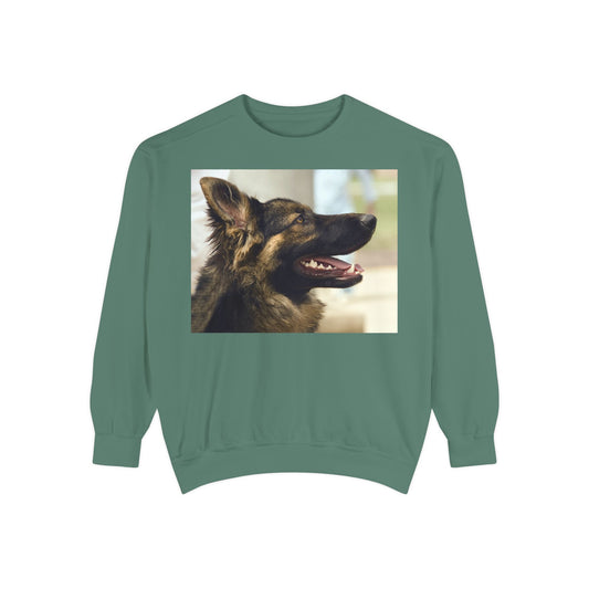 Unisex Dog Lover Sweatshirt With Close Up of Working German Shepherd Mouth Opened