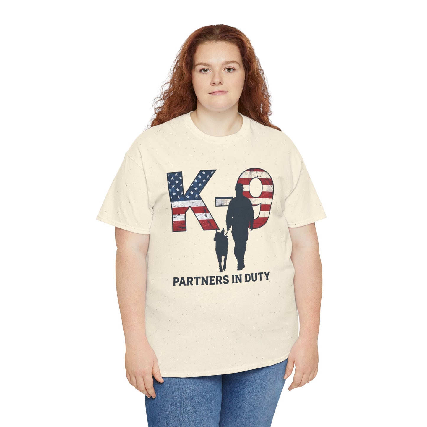 Patriotic K-9 T-Shirt - Partners in Duty Tee | Unisex Heavy Cotton Tee for Dog Lovers, Military Support, Gifts for Dog Handlers