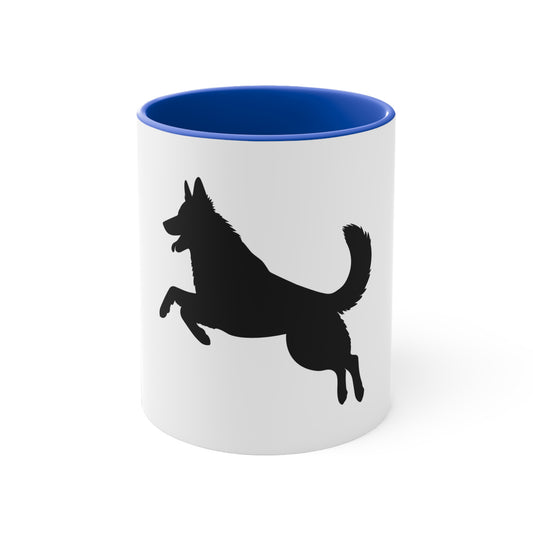 Dog Lover Accent Mug 11oz With Graphic of Black German Shepherd Jumping in the Air