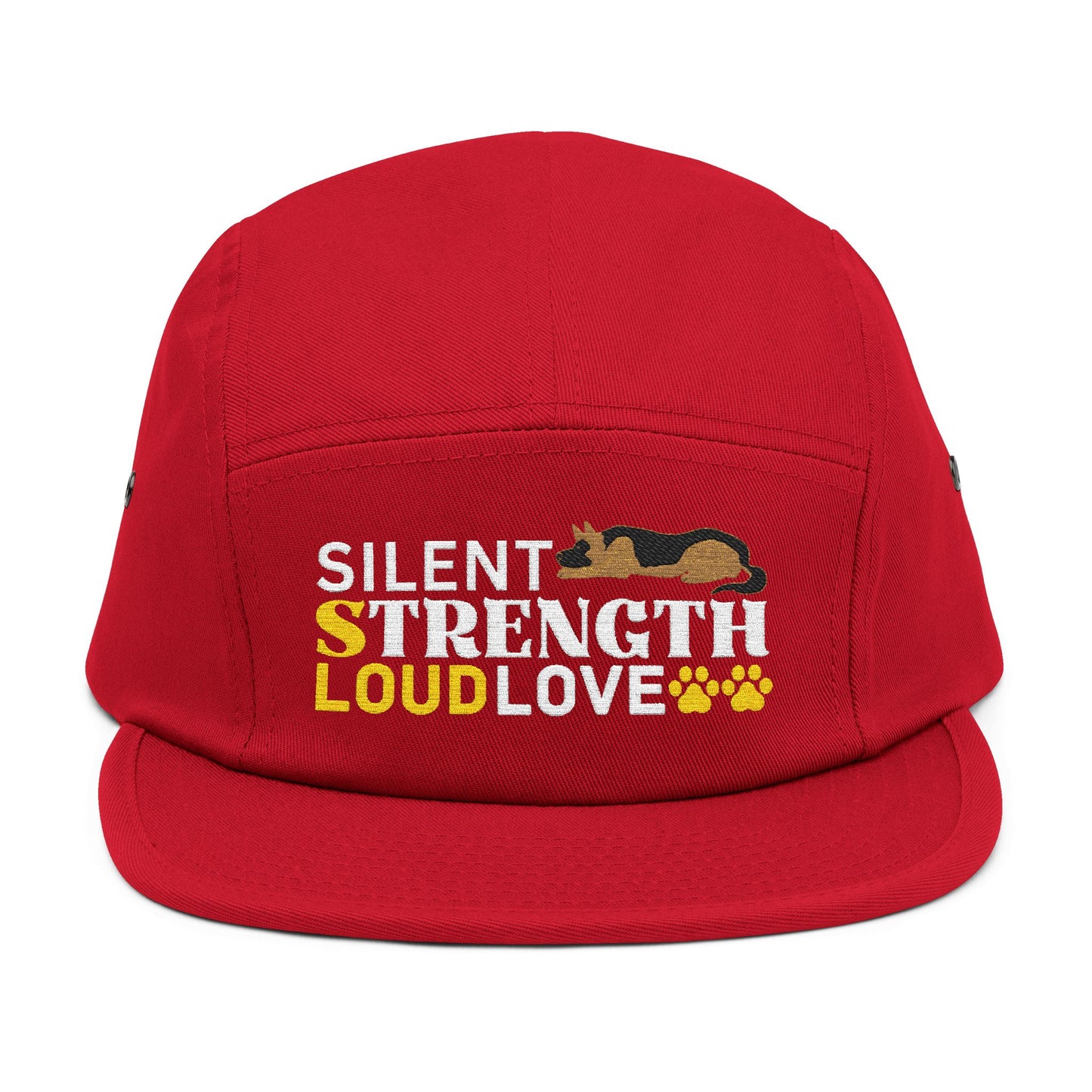 5 Panel Embroidered German Shepherd Cap - Silent Strength, Loud Love
