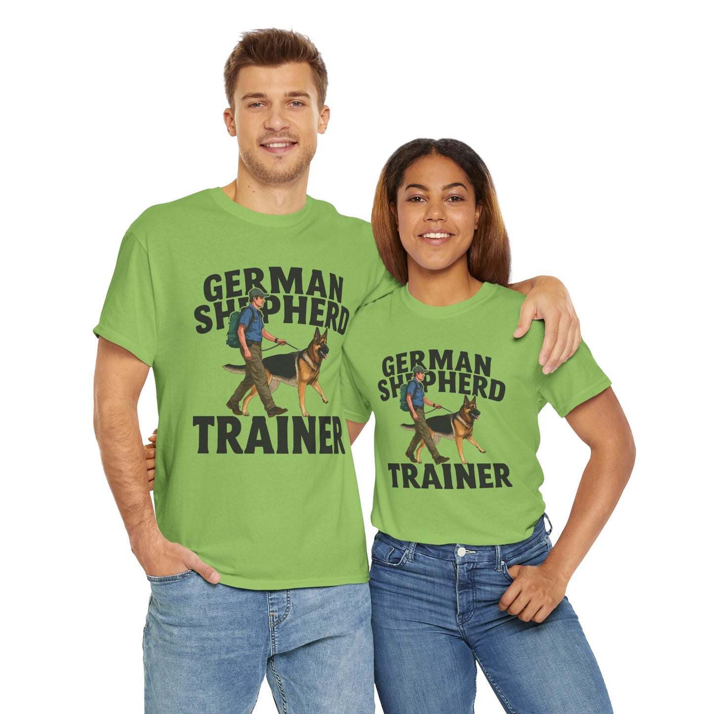 German Shepherd Trainer Tee - Man Holding a German Shepherd | Dog Lover Gift