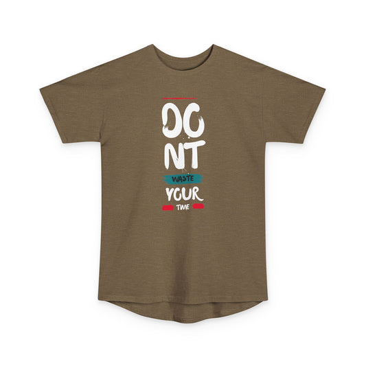 Unisex Long Body Urban Graphic Tee - Don't Waste Your Time, Streetwear Shirt, Trendy T-Shirt, Gift for Friends, Casual Everyday Wear