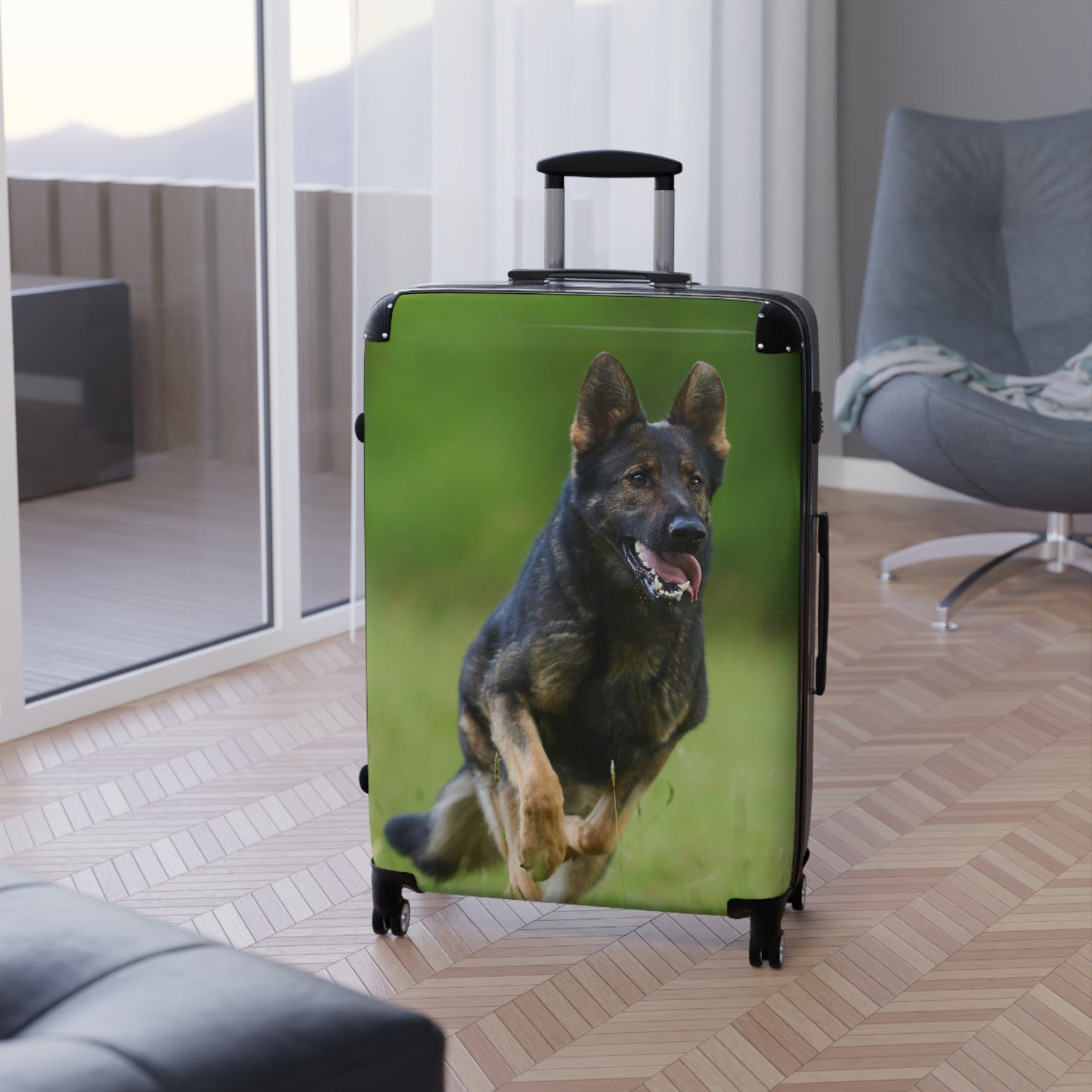 Dog Lovers Suitcase Featuring a Working Line German Shepherd Running On the Grass