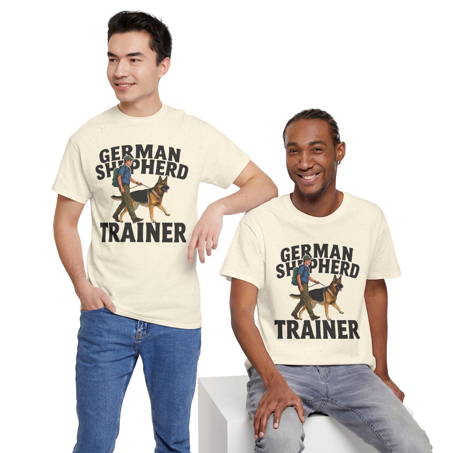 German Shepherd Trainer Tee - Man Holding a German Shepherd | Dog Lover Gift