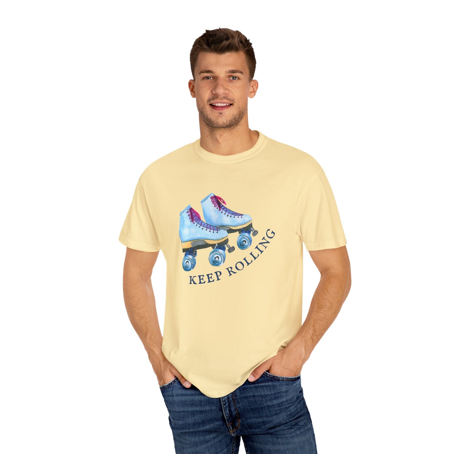 Keep Rolling Retro Roller Skates Tee, Vintage Skate T-shirt, Unisex Garment-Dyed Shirt, Fun Gift for Skating Lovers, Summer Apparel