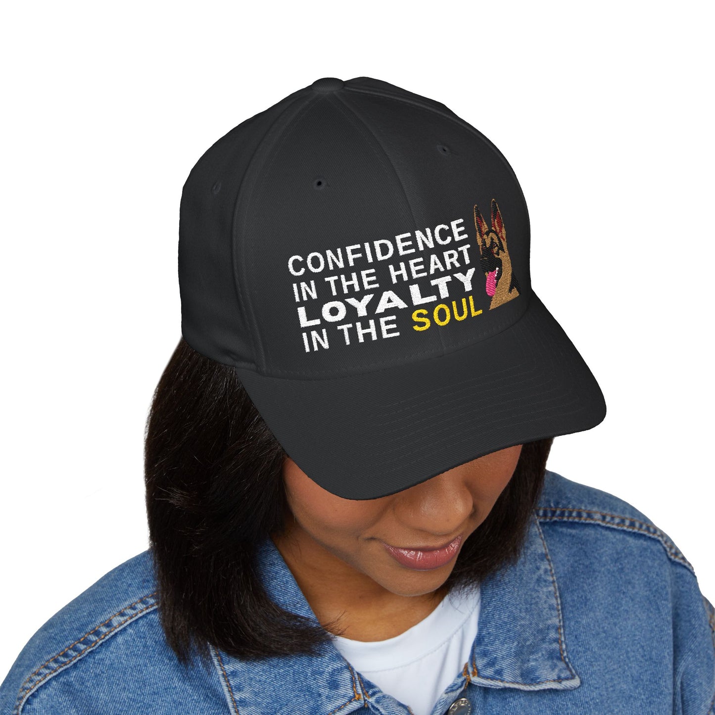 German Shepherd Closed-Back Structured Embroidered Structured Cap  - Courage in the Heart, Loyalty in the Soul