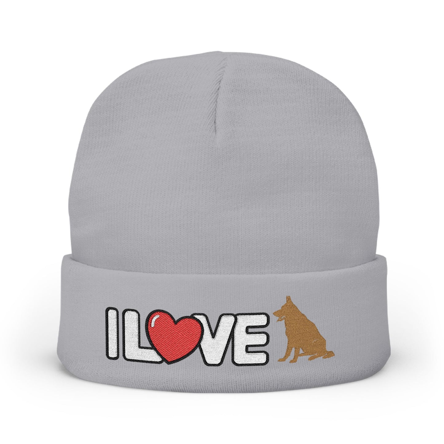 Cozy Dog Lover Knit Beanie with Embroidery - I Love German Shepherd, Winter Hat