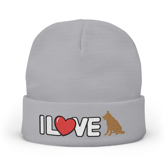 Cozy Dog Lover Knit Beanie with Embroidery - I Love German Shepherd, Winter Hat