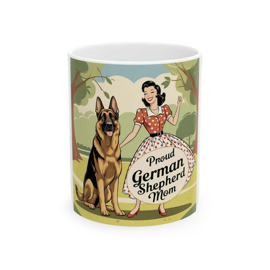 Proud German Shepherd Retro Mom Ceramic Mug, Dog Lover Gift, Pet Owner Coffee Cup, Dog Mom Mug