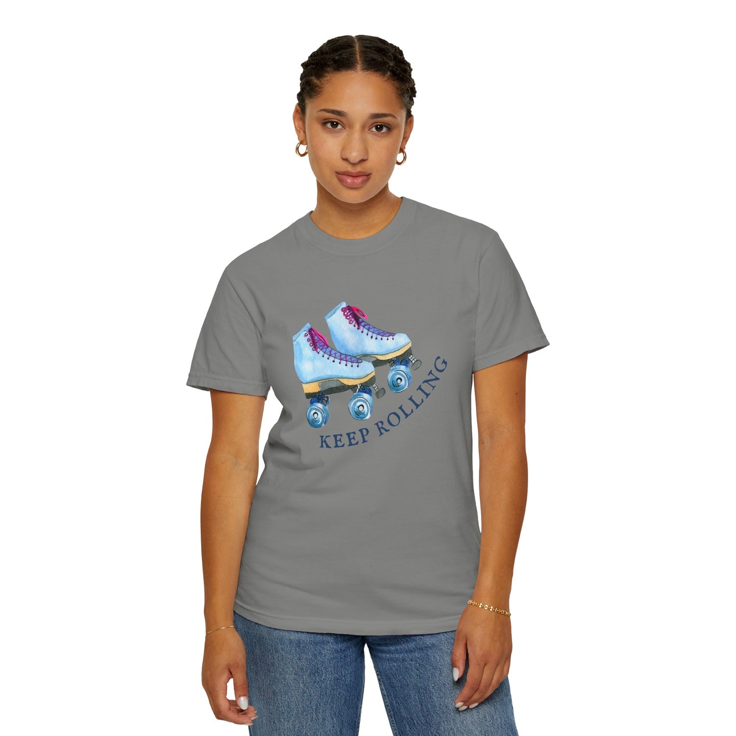 Keep Rolling Retro Roller Skates Tee, Vintage Skate T-shirt, Unisex Garment-Dyed Shirt, Fun Gift for Skating Lovers, Summer Apparel