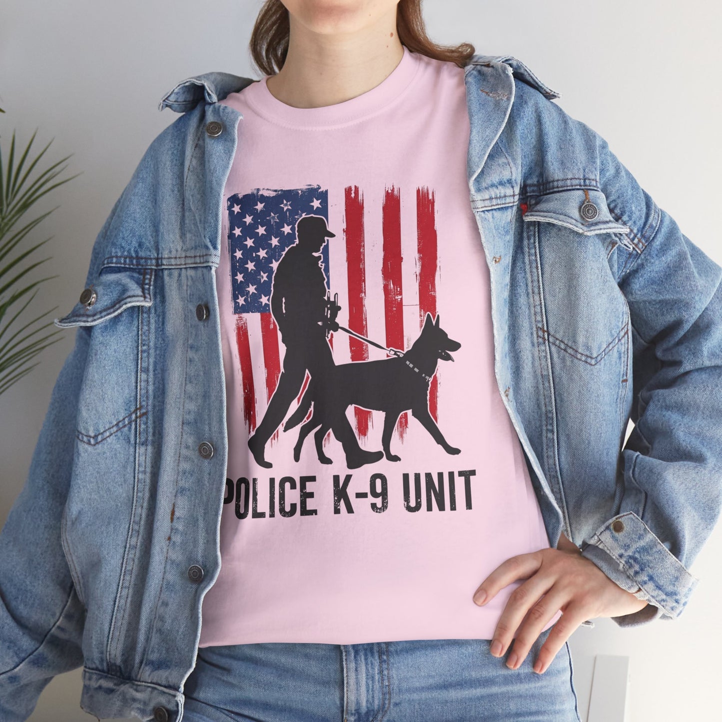 Patriotic Police K-9 Unit Heavy Cotton Tee, Unisex Cotton Shirt for Dog Lovers, Law Enforcement Apparel, Gifts for Police Officers