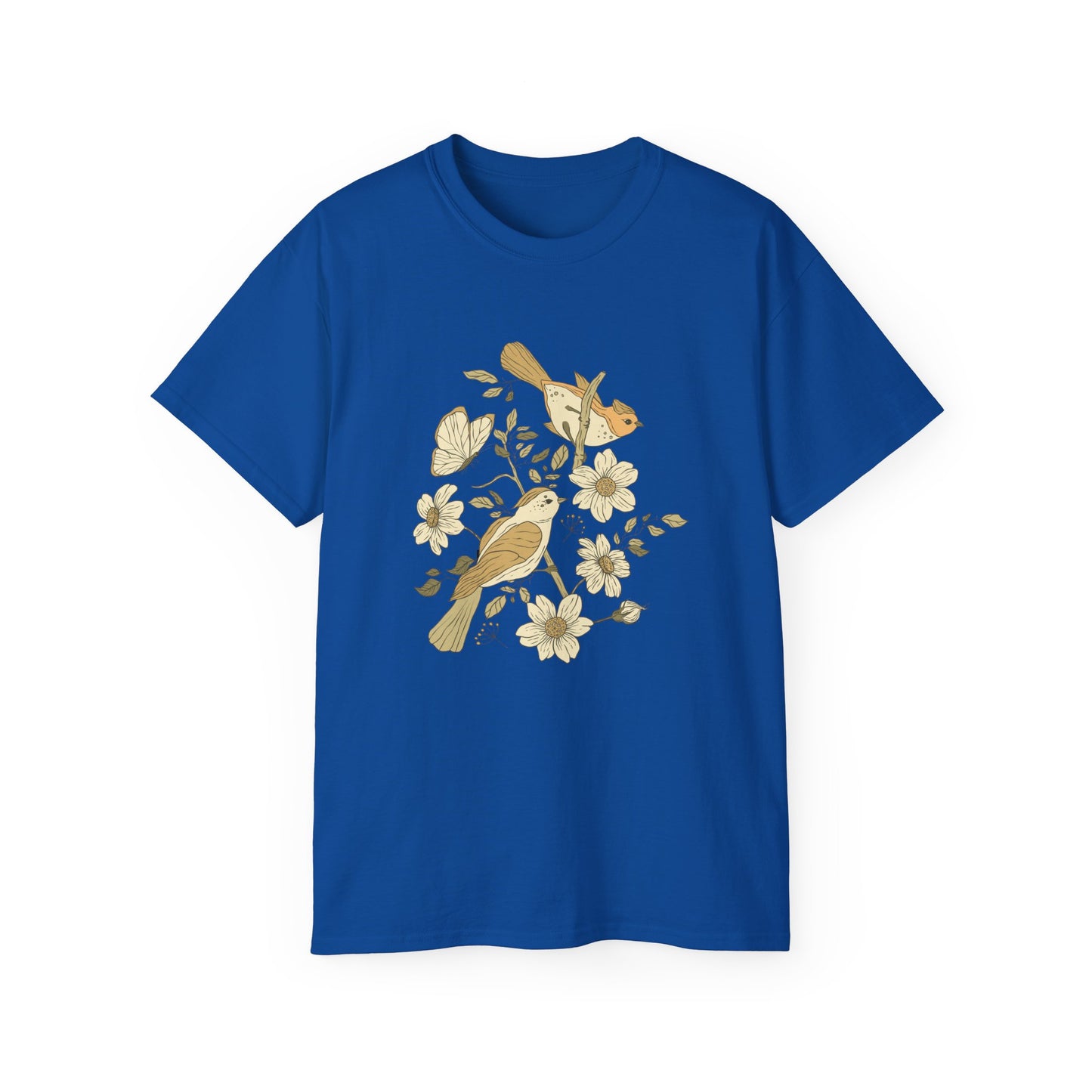 Nature-Inspired Unisex Tee, Floral Bird Print T-Shirt, Gift for Nature Lovers, Spring Fashion, Eco-Friendly Casual Wear